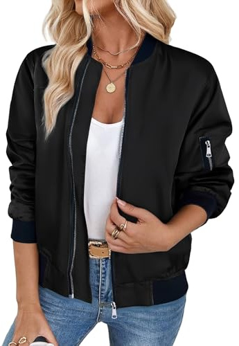 Zeagoo Bomber Jacket for Women Casual Lightweight Flight Jackets S-3XL | Ladies Short Jackets｜Long Sleeve Jacket with Pockets｜Zip Up Transition Jackets｜Womens Pilot Jacket for Spring/Autumn/Winter