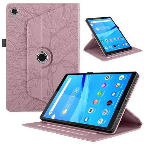 TEDTIKJT Coque pour Lenovo Tab M8 (3rd Gen) 8.0 Pouces 2022 Tablette Cover étuis PU Cuir 360°Rotatif Multi-Angle Stand Flip Protection Housse pour Lenovo Tab M8 (3rd Gen) 8 Coque,Rose Gold Arbres