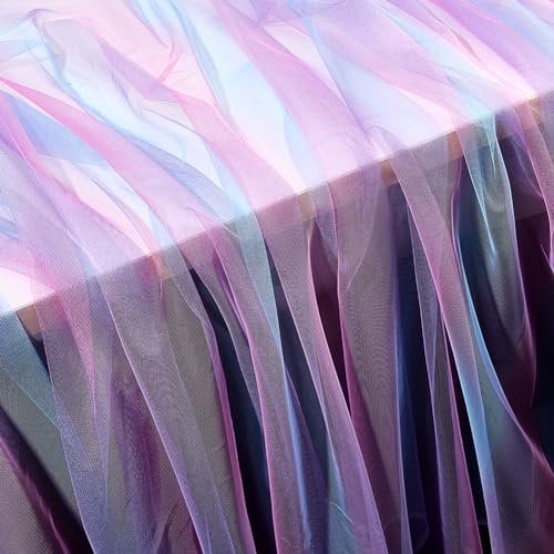 DELORIGIN Regenbogen Tüllstoff, Violett Tüll Netzstoff Organza Stoff Verträumter Netzstoff Nähen Basteln Tüllrollen Für Haustier Tutu Röcke Party Dekor Hochzeit Geburtstag Tischläufer Lila(1.1x1.5 m)