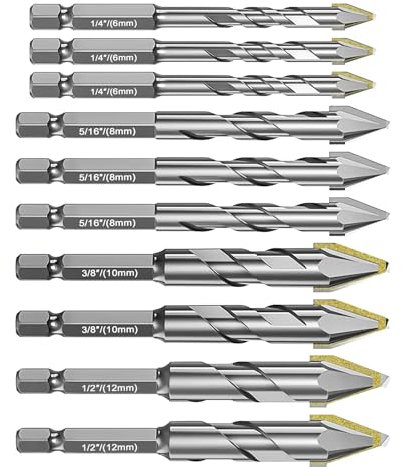 10 Pieces High-Strength Eccentric Twist Drill Bit Set, Carbide-Tipped Crooked Drill Bit for Concrete Walls Tiles Glass Hard Plastic Cement Granite (Silver,6/8/10/12mm)