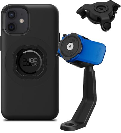 Quad Lock Motorcycle Mirror Stem Phone Mount Kit with Vibration Dampener and iPhone 12 mini MAG Case