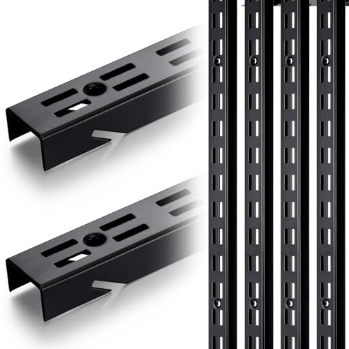 MorningRo 6 Pcs Shelf Rails Bracket Track 47.5 Inches Upright Closet System Hardware Adjustable Wall Standard Shelf Standards for Pantries, Linen Closets, Laundry Rooms, Utility Rooms (Black)