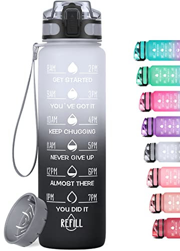 HydroPal Water Bottle with Time Marker -Large 1000ml Motivational Sports Water Bottle -Leak Proof Gym Sports Bottle with Fruit Infuser Strainer & Carrying Strap - Gift for Christmas