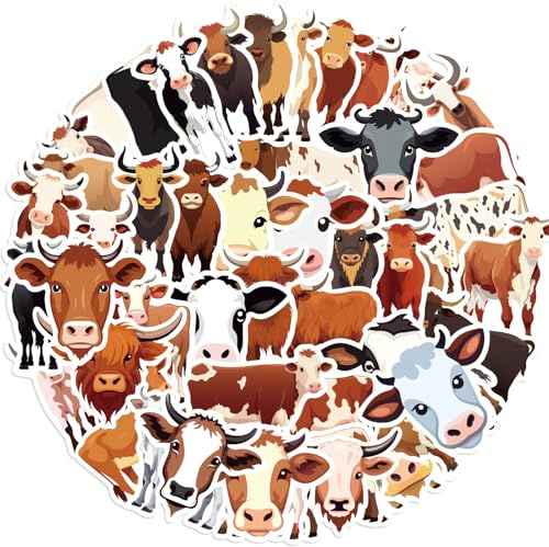 50 Stück Kühe Aufkleber Auto Laptop Telefon Gitarre Skateboard Motorrad Fahrrad Cattle Stickers Set Vinyl Wasserdicht Aesthetic Aufkleber für Jugendliche Kinder Erwachsene
