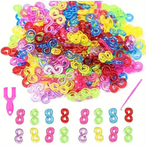 Tuilful 600 Colorful S Clips, Y Loom & 1 Crochet Hook - Rubber Band Connectors for DIY Bracelet Crafting, S Clips Refills Kit, and Jewelry Making Accessories