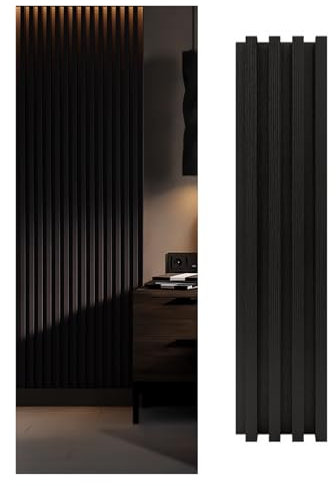 panneau tasseau bois mural Panneau Mural En Lattes De Bois Vertical Étanche, 8 Pcs Noir Blanc Panneau Mural Décoratif Moderne Pour Mur TV/salon/salle D'étude, Panneaux Muraux Texturés Cannelés 3D(#3,2