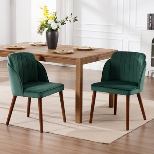 chairus Chaises de Salle à Manger Rétro avec Pied Bois Chaise de Cuisine Lot de 2 Chaise de Salon Velours sans Accoudoirs, Vert