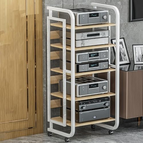 Mobili per hi fi Mobile giradischi e porta vinili con ruote,Rack audio con spazio di archiviazione aperto,Scaffali audio-video regolabili in altezza,Rack/armadietto per componenti stereo(50x42.5x110cm