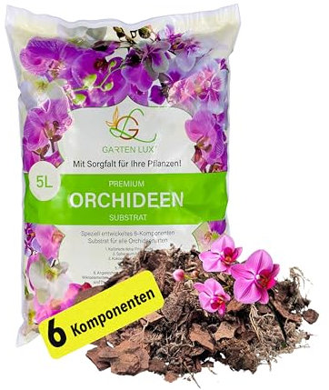 Garten Lux Terriccio per orchidee di alta qualità 5L-6 componenti substrato per orchidee per una crescita sana e una cura ottimale delle piante di orchidea. Substrato ideale per tutti i tipi di