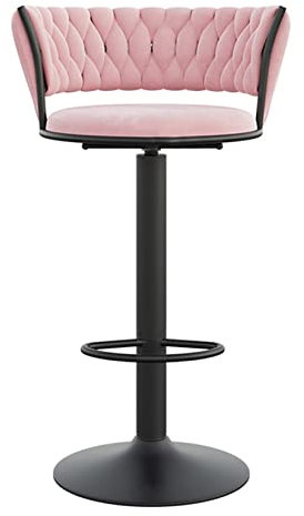 Samt-gepolsterte Küchen-Barhocker mit Rückenlehne und Fußstütze, Thekenhöhe, Barhocker für Frühstück, Bar, Hochstühle für Zuhause, Restaurant, Pub, schwarzes Bein, rosa Sitz, verstellbare Höhe 45 - 60