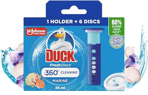 Duck Fresh Discs Toilet Cleaner Starter Kit, Fights Stains That Harbour Germs, Prevents Limescale Build Up, Lime, 1 Holder + 1 Refill Tube