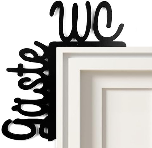 Gäste WC Schild, Gäste WC Türrahmenschild aus Holz, Toilettenschild Ohne Klebstoff, Kein Bohren, Kreativ und Dekorativ, 15.5 x 12 x 8.6cm, für Toilettentür, für Innen und Außenbereiche (Schwarz)