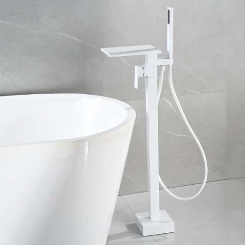 Wasserfall Freistehende Badewanne Armatur Mit Handbrause Einzelloch 2 Modus Wannenarmatur Wasserfall Aus Messing,Weiß