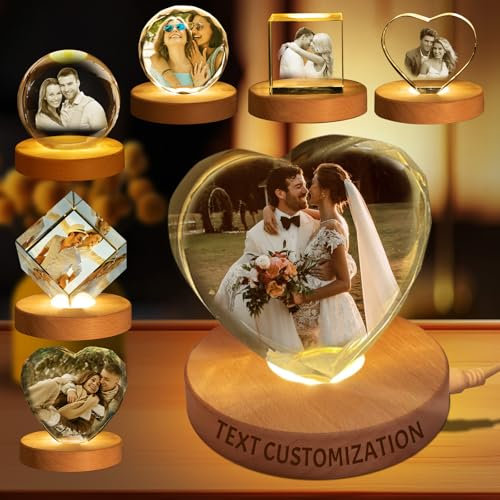 XSTZR Cristal Photo 3D Personnalisé – Cadeau Unique pour Anniversaire, Fête des Pères, Couples ou Animaux (Coin du cœur)