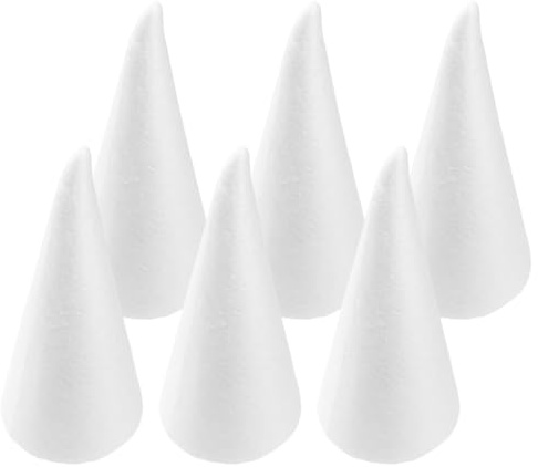 SAFIGLE 6 Stück Styroporkegel 26 cm weiß Polystyrol Schaumkegel Rohling für Kränze DIY Basteln Modellbau Kunstprojekte Weihnachtsdeko Weihnachtsbaum Tischdeko Schaumstoff Dekoration
