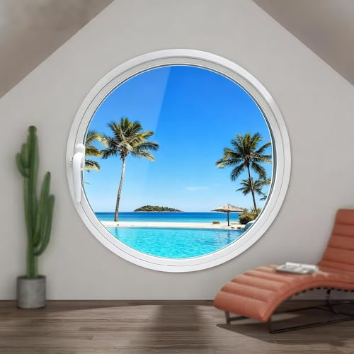 BYJSJY Runde Kellerfenster,Rundfenster,Bullauge,360° Drehbare Belüftung,Flügelfenster,Rundfenster Dreh,Perfekt for Fenster Gartenhaus, Garagenfenster, Hauskeller Mit Dreh-Kipp System(White,80cm)