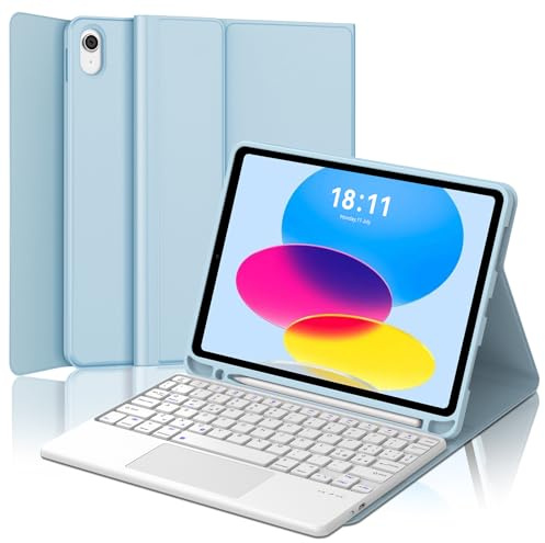 JADEMALL Tastiera con Touchpad per iPad 11 Generazione A16 11 2025/10 Generazione 10.9 2022, Italiano QWERTY Tastiera Bluetooth Staccabile con Trackpad per iPad 10/11 Generazion A16, Cielo blu