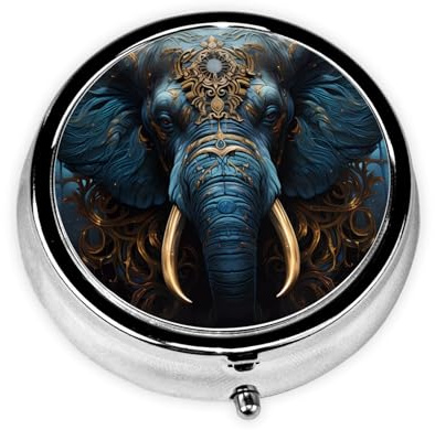 Unheimlicher Elefant. Diese kleine, runde Reise-Pillendose mit drei Fächern ist perfekt für die Aufbewahrung von täglichen Medikamenten, Vitaminen und unterwegs.