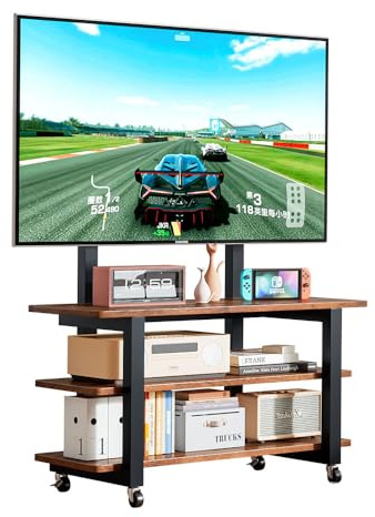 Wooruy 3-Tier Rolling TV Stand with Storage Shelves for 32 to 70 Inches TVs | Mobile Floor TV Unit,Heavy Duty Cart,Metal Frame Storage Shelf on Wheels with Locking Casters for Living Room,Bedroom