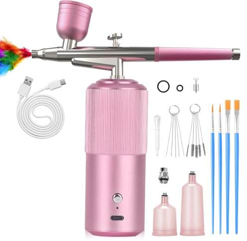Kit aerografo con compressore, aerografo Bornbyme per unghie, spruzzatore di vernice, pistola a spruzzo fai da te per unghie Aura Ombre, trucco, pittura, torte, barbiere, rosa