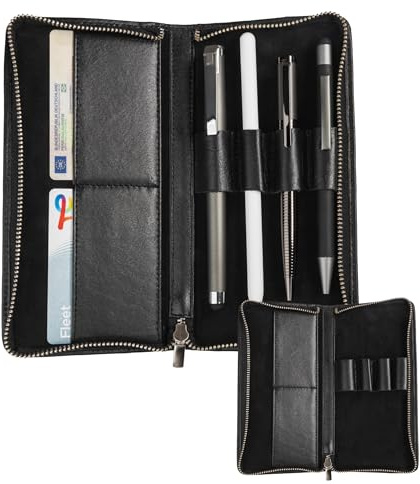 Hörner Stifteetui Leder Signum Quattro - Premium Federmäppchen Erwachsene Echtleder mit Kartenfach - Etui 4 Stifte Kugelschreiber Füller - Nappaleder Business Schreibetui 19 x 9,2 x 2,5 cm