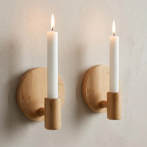2 Stück Minimalistischer Wandkerzenhalter Set, für Stabkerzen (Holz)