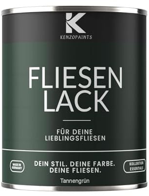 KENZOPAINTS Fliesenlack Fliesenfarbe Seidenmatt Farben Lack Fliesen Wand Boden Bad Küche Wandfliesen Bodenfliesen (Tannengrün - RAL 6009, 750ml.)