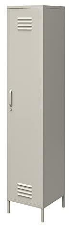 Bradford Metallschrank Taupe, 37 x 39 x 182 cm, Hochschrank mit 1 Tür und Regalböden, Spindschrank aus Metall für Büro, Flur, Schlafzimmer und Home Office