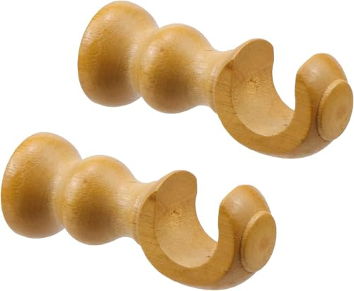 PURIAYA Soportes de cortina de madera para cortina de ventana, soportes individuales con base redonda para soportes de barra de 28 mm, 2 unidades (color madera)