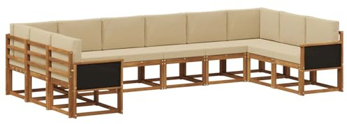 vidaXL Outdoor-Sofagarnitur 10 pcs Natur und Beige Massivholz Akazie, Gartenliege, modernes Lounge Set, wetterbeständige Möbel, perfekte Sitzgruppe für den Außenbereich