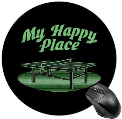 My Happy Place Table Tennis Ping Pong Round Mouse Pad Waterproof Non-Slip Rubber Base Table Mat Gaming Mousepad