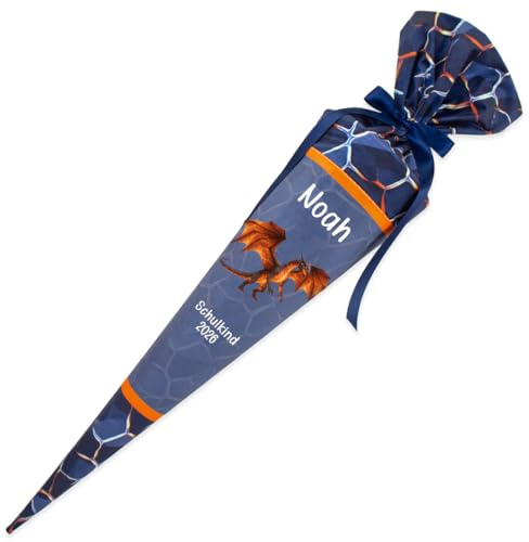 Dein Lieblingsteil Deine Schultüte aus Stoff Kuschel Velvet Wunschmotiv individualisierbar mit Wunschname personalisierbar 70 cm 85 cm – Jungs (Modell 17: Drache, 85 cm ohne Kissen)