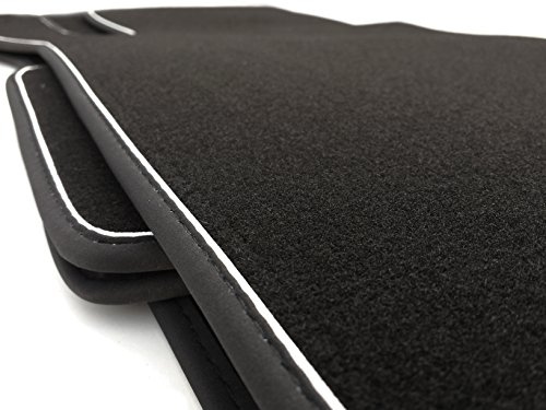 Fußmatten 203 Velour Premium Automatten 4-teilig Nubuk, schwarz mit weißem Band