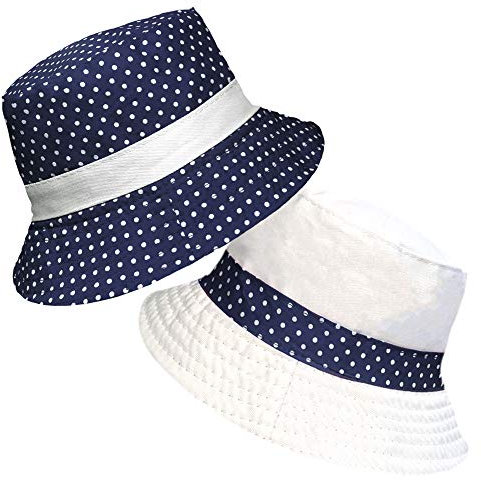 TOSKATOK® UPF 50+ Gepunkteter Sonnenhut aus Baumwolle für Damen, beidseitig tragbar, Fischerhutdesign reversibel-Navy