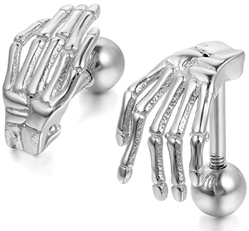 JewelryWe Knorpel Ohrstecker Skelett Hand: Herren Damen Tragus Ohrringe Edelstahl Gotik Totenkopf Knochen Hand Helix Conch Ohr Piercings Knorpelpiercing Silber