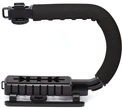 Videokamera-Stabilisator, C-förmig, stabilisierender Griff, Hand-Stabilisator, Halterung mit Blitzschuh-Halterung für SLR-DV-Kameras, Camcorder, Schwarz