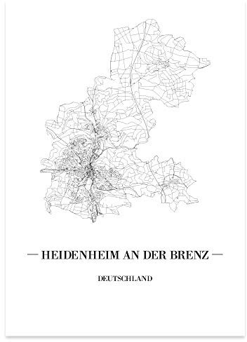 JUNIWORDS Stadtposter - Wähle Deine Stadt - Heidenheim an der Brenz - 21 x 30 cm Poster - Schrift A - Weiß