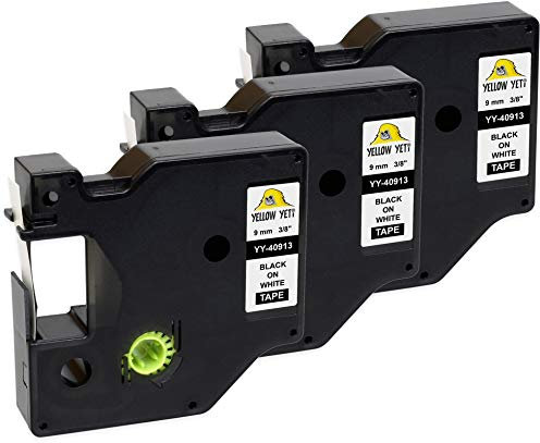 YELLOW YETI 3X Schriftband 40913 S0720680 schwarz auf weiß 9mm x 7m Etikettenband kompatibel für LabelManager PnP 160 210D 280 360D 420P 500TS MobileLabeler & LabelWriter 450 Duo