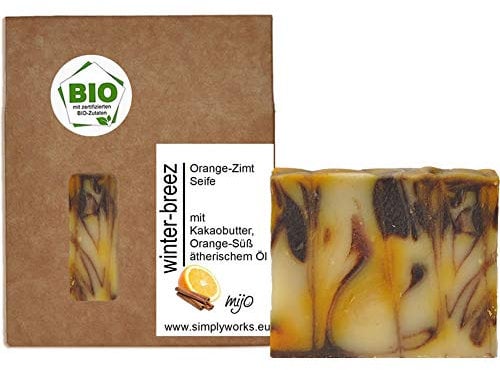 Mijo WINTER-BREEZ Orange-Zimt Seife handgemachte Naturseife mit Bio Olivenöl, Sheabutter, ohne Palmöl, vegan ca. 100g