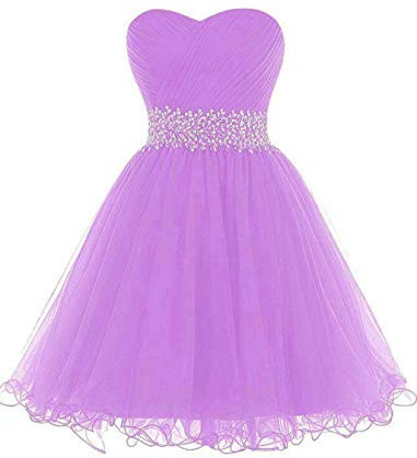 Vantexi Vestido corto de tul con perlas para mujer, vestido de fiesta, vestido de fiesta de cumpleaños, Color lila., 34