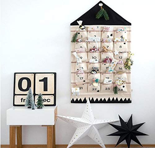 AXspeed Adventskalender für Weihnachten mit 24 Tagen Taschen, zum Aufhängen an der Wand, Weihnachts-Countdown Weihnachtsdekorationen (Schwarz)