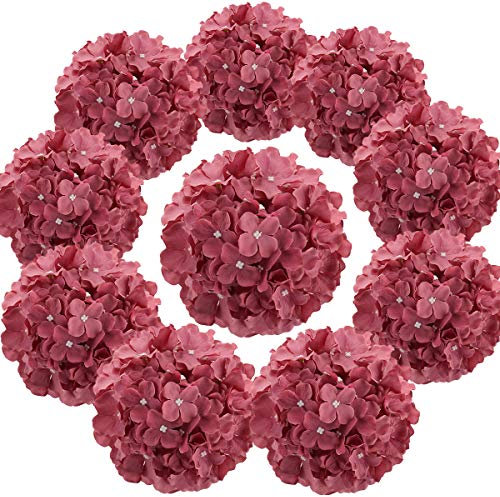 Flojery Hortensienköpfe aus Seide, künstliche Blumen mit Stielen für Zuhause, Hochzeitsdekoration, 10 Stück (malvenfarben)