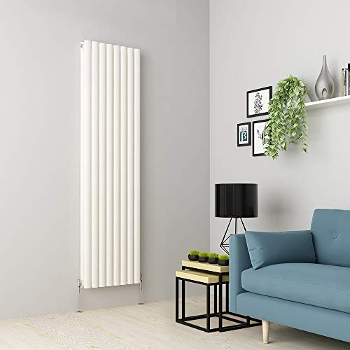 Warmehaus Vertical Column Designer Radiator Oval Panel Double White 1800 x 470mm - Modern Central Heating Space Saving Radiators - Perfect for Bathrooms, Kitchen, Hallway, Living Room