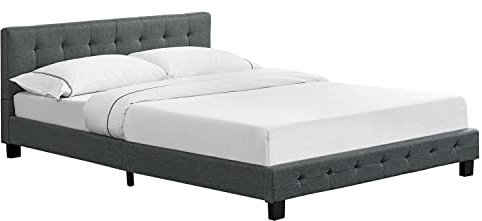 Juskys Polsterbett Manresa 140x200 cm mit Lattenrost, Kopfteil mit Zier-Steppung & Stoff Bezug - Bett Bettgestell für Erwachsene & Jugendliche - Grau
