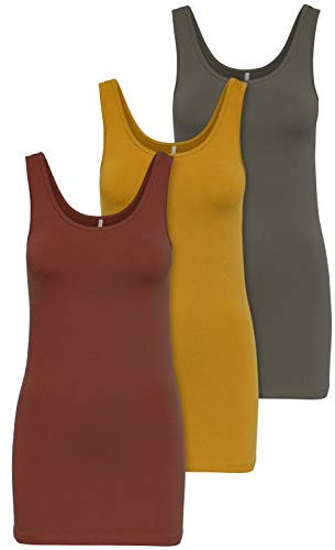 ONLY 3er Pack Damen Oberteile Basic Tank Tops weiß, schwarz, grau, blau, Creme Frauen Shirt lang Sommer Shirts Top 15201465 (L, Farbmix 3)