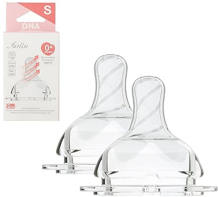 FARLIN Anti-Colic Teats for Baby Bottle, Breast-Like, Skinsoft Silicone Nipple, BPA Free - Size 1, Slow Flow for Newborn Baby - 0 Months + (Pack of 2)