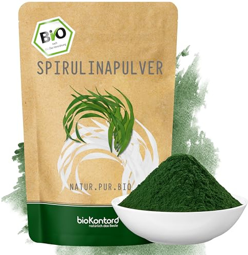 bioKontor – BIO Spirulina Pulver 500g – 100% natubelassen und rein | fein gemahlenes Algenpulver Bio vegan – aus kontrolliert biologischem Anbau – deutsche Handabfüllung – ohne Zusatzstoffe