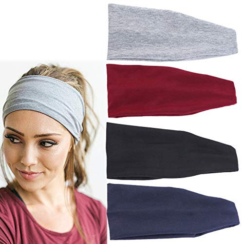 4 Stück Stirnbänder Damen Sport Haarbänder Sommerstirnbänder Damen Elastisch Breit Haarreife Atmungsakti Stirnband Elastisch für Frauen Yoga Sport Workout Fitness Alltag Makeup