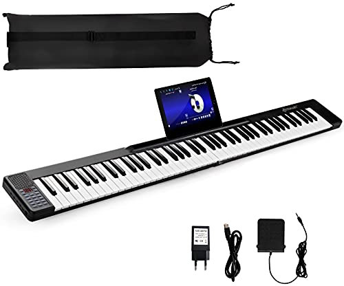GOPLUS 88 Tasten digital Piano, elektronisches Klavier mit Tragtasche, 128 Rhythmen & 128 Töne & 15 Demo, Bluetooth/MIDI/USB Schnittstelle, aufladbares Design, für Musikanfänger (Schwarz)