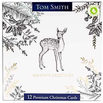 Tom Smith Quadratische Weihnachtskarten, Waldtier-Design, 12 Stück